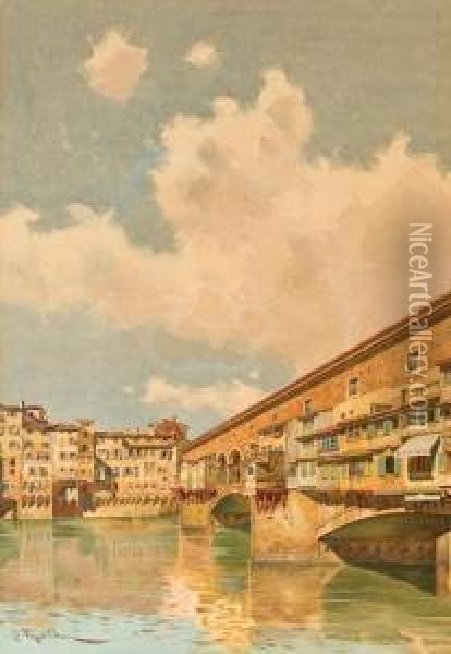 The Ponte Vecchio, Florence Oil Painting - A. Marrani