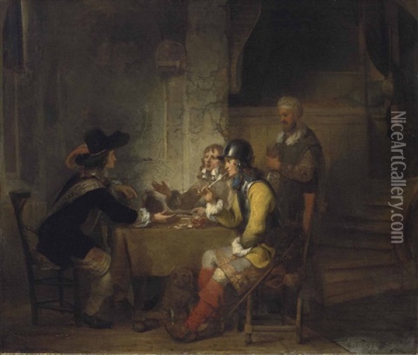 Soldiers Seated Around A Table Playing Backgammon Oil Painting - Gerbrand Van Den Eeckhout