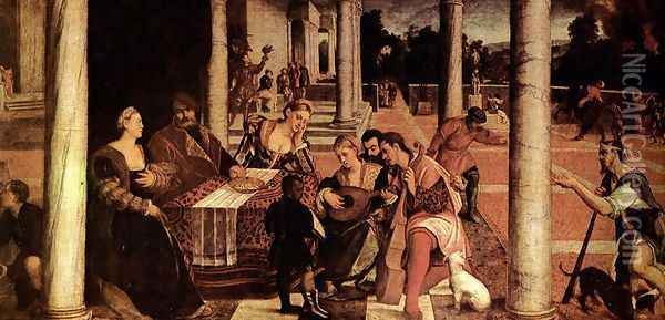 Dives and Lazarus Oil Painting - Bonifazio Veronese