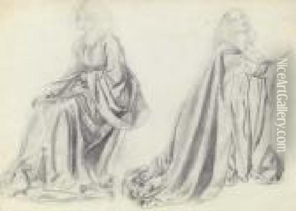 Studies Of A Woman Seated And Kneeling Oil Painting - Sir Edward Coley Burne-Jones
