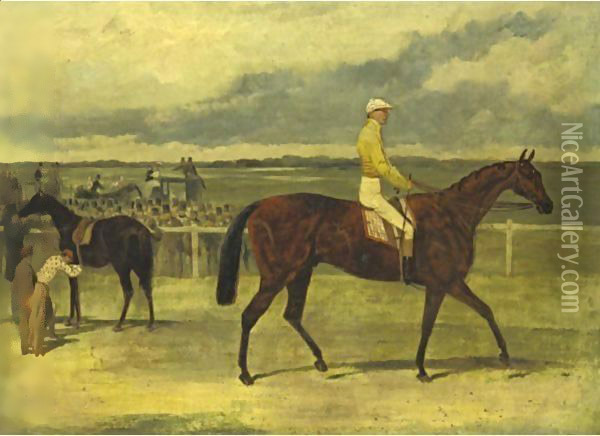 Mr. J. B. Morris's Knight Of St. George With Robert Basham Up Oil Painting - Harry Hall