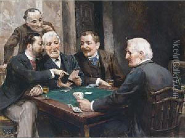 A Game Of Cards Oil Painting - Ulpiano Checa y Sanz