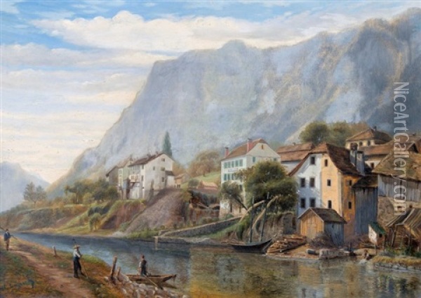 Flussufer Mit Ortschaft Oil Painting - Alexandre Gaston Guignard