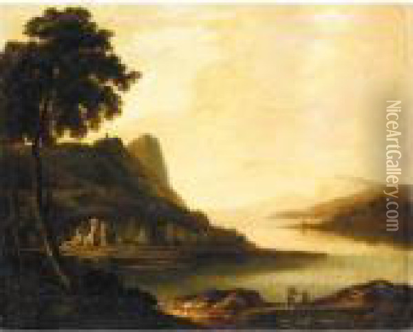 An Extensive Lake Landscape, Possibly Lake Killarney Oil Painting - William Ashford