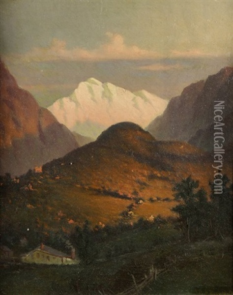 Home In The Mountains At Sunset Oil Painting - Frederick Debourg Richards