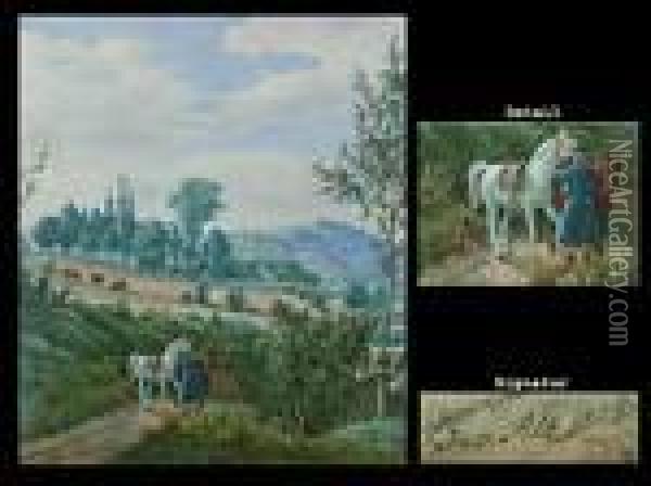 Hugelige Landschaft Mit Reiter Und Zwei Pferden Oil Painting - Jacob Alt
