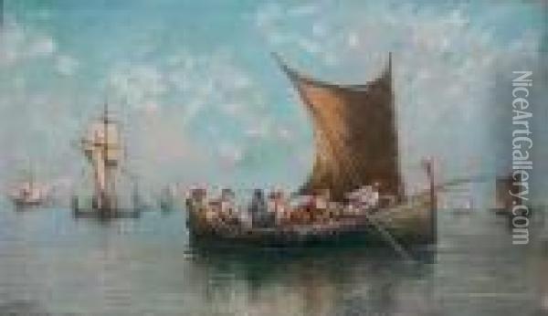 Marina Con Barche E Pescatori Oil Painting - Consalvo Carelli
