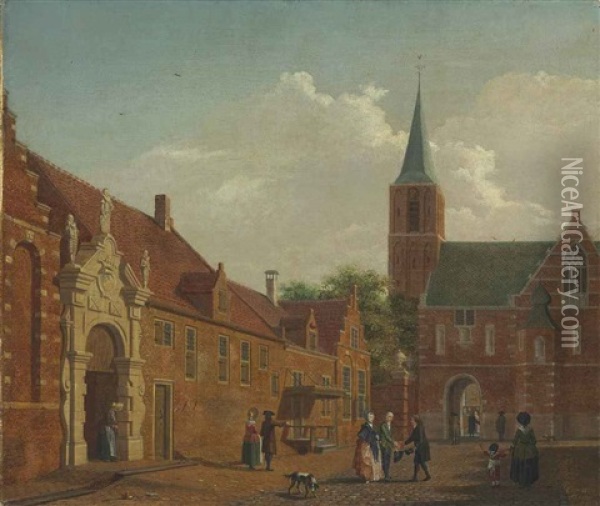 A Town Square With Figures Oil Painting - Isaac Ouwater