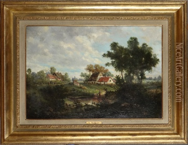 Paysage Campagnard Anime Oil Painting - Gustave Mascart