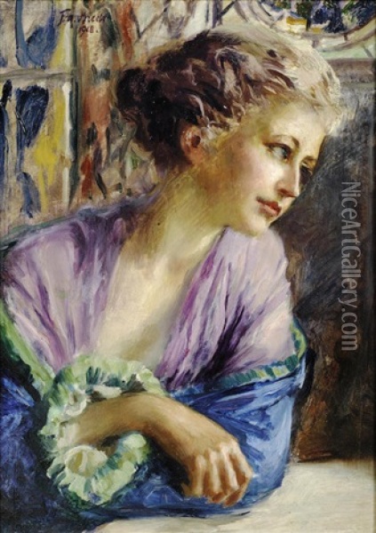 Portrait Of A Young Woman Oil Painting - Ferdinand Max Bredt
