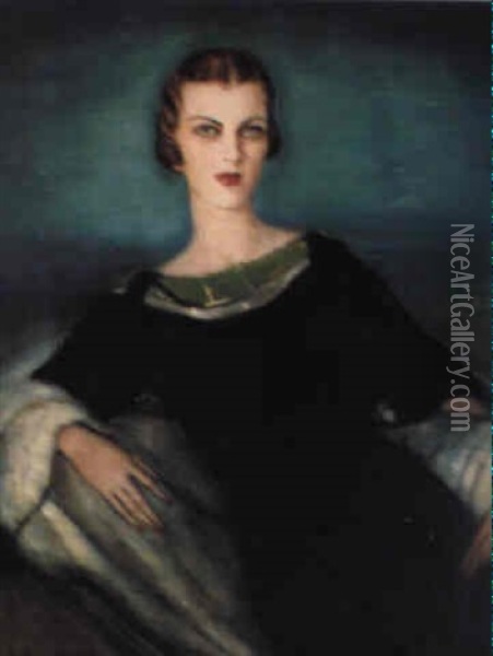 Portrait Of A Lady In Black Oil Painting - Federico Beltran Masses