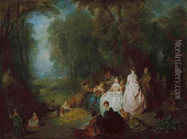 Pastoral Gathering Oil Painting - Jean-Antoine Watteau