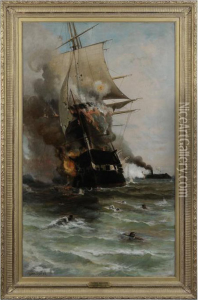 The Burning Of The Uss Congress Oil Painting - Julian Oliver Davidson