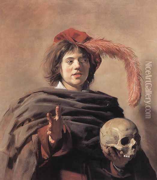 Young Man with a Skull (Vanitas) 1626-28 Oil Painting - Frans Hals