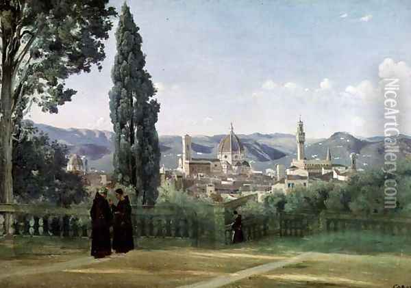 View of Florence from the Boboli Gardens, c.1834-36 Oil Painting - Jean-Baptiste-Camille Corot