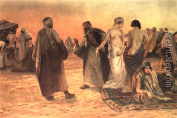 Marche Aux Esclaves Dans Le Desert Oil Painting - Otto Pilny