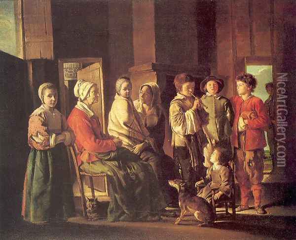 A Visit to Grandmother 1640s Oil Painting - Le Nain Brothers