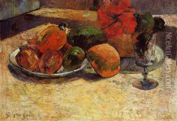 Still Life With Mangoes And Hisbiscus Oil Painting - Paul Gauguin