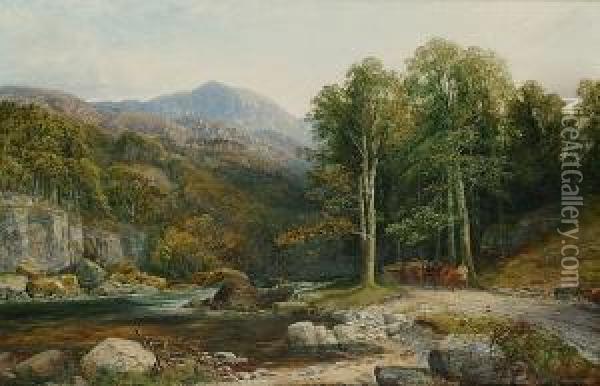 On The Llugwy N-wales Oil Painting - Edwin Alfred Pettitt