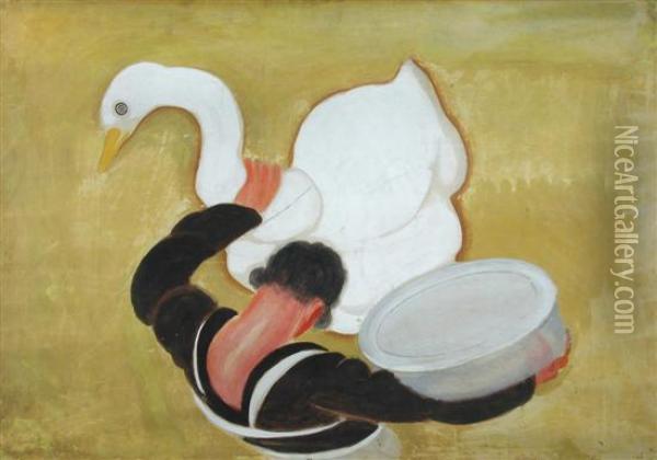 A Man Feeding A Goose Oil Painting - Leonetto Cappiello
