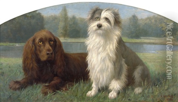 Zwei Freunde - Irischer Setter Und Terrier Oil Painting - Heinrich Sperling