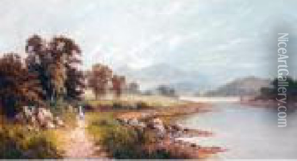 River Landscape Oil Painting - Sidney Yates Johnson
