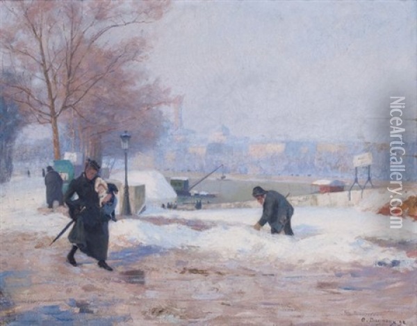 La Neige Au Pont De L'alma Oil Painting - Albert Marie (Adolphe) Dagnaux