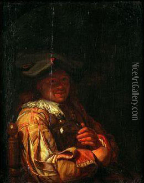 Portrait D'homme Tenant Un Flacon Oil Painting - Frans Ii Van Mieris