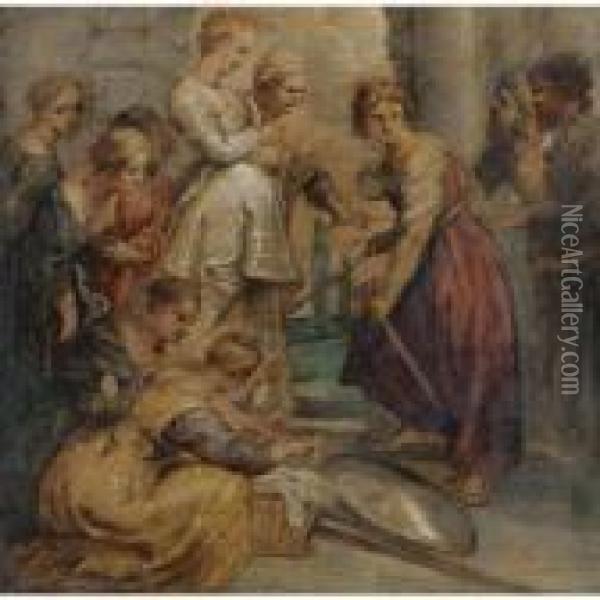 Achilles Among The Daughters Of Lycomedes Oil Painting - Peter Paul Rubens