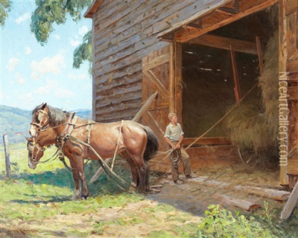 Hitching The Team Oil Painting - Victor Coleman Anderson