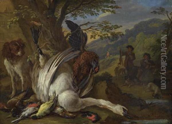 Hunting Still Life With Swan. Oil Painting - Adriaen de Gryef