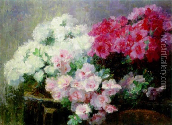 Summer Peonies On A Table Oil Painting - Louise Coupe