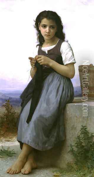 La Tricoteuse (The Little Knitter) 2 Oil Painting - William-Adolphe Bouguereau