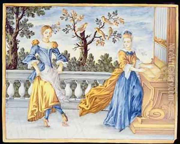 Two young women one playing the organ and one dancing 1630 Oil Painting - Pietro Paolo Mancini