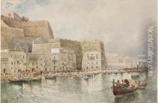 Fishing Vessels In The Grand Harbour, Valetta Oil Painting - Charles Robertson