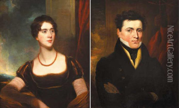 Portrait Of Lady Hannah Alithea Ellice, 1811 And Portrait Of A Gentleman (a Pair) Oil Painting - Martin Archer Shee