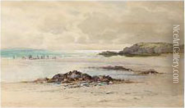 Coastal Scene, Signed, Watercolour, 22.5 X 37 Cm.; 9 X 14 1/2 In Oil Painting - Creswick Boydell