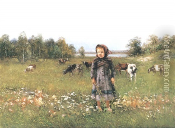 Liten Vallflicka Oil Painting - Johan Severin Nilsson