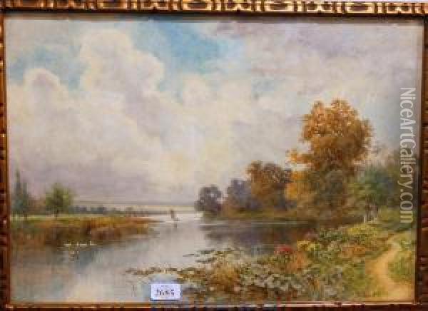 Tranquil River Scene Oil Painting - Thomas Noelsmith