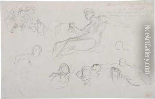 Studies For The Galerie D'apollon After Dubois And Freminet Oil Painting - Eugene Delacroix