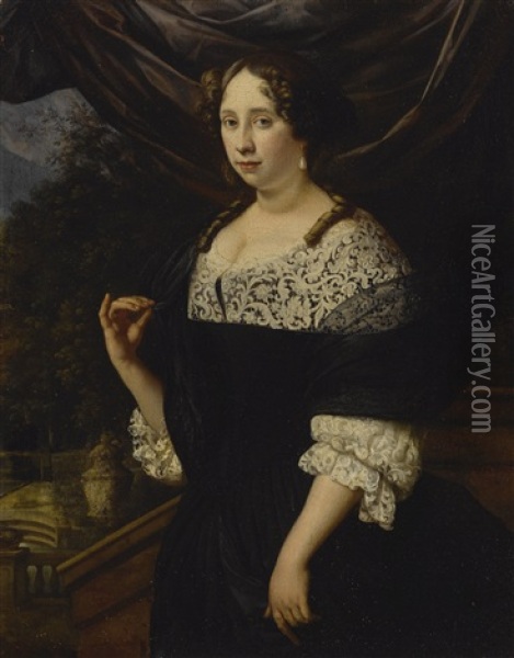 Portrait Of A Lady, Three-quarter Length Oil Painting - Johannes Vollevens the Younger
