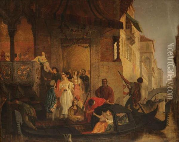 Drie Liefdestaferelen Aan De Uitgang Van Het Ca D``oro Te Venetie Oil Painting - Joseph Arthur Palliser Severn