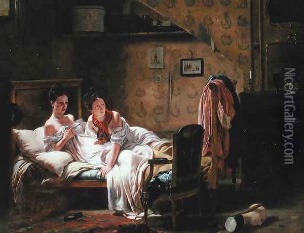 Two women in bed Oil Painting - J.A. Rohne