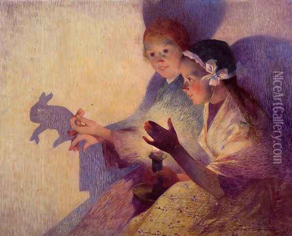 Chinese Shadows, the Rabbit Oil Painting - Ferdinand Loyen Du Puigaudeau