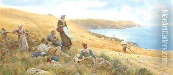 The harvesters' picnic, near Wembury, Plymouth Oil Painting - Thomas Lloyd