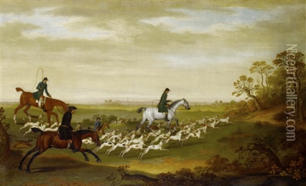 Huntsmen And Their Hounds In An Extensive Landscape Oil Painting - James Seymour