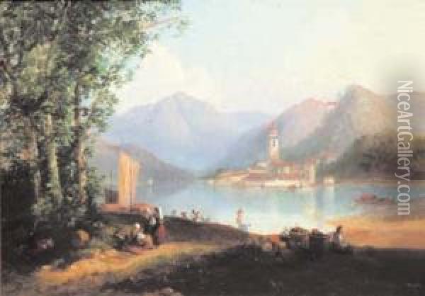 In Riva Al Lago Oil Painting - Achille Dovera
