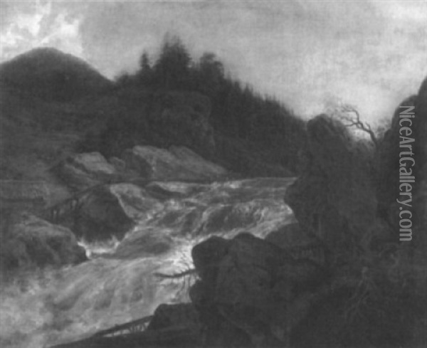 Landschaft Mit Wasserfall Oil Painting - Christian Friedrich Ezdorf