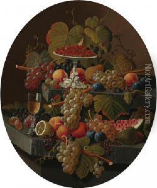 Still Life With Fruit, Two Tiers Oil Painting - Severin Roesen