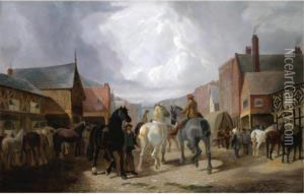 The Chester Horse Fair Oil Painting - Henry Charles Woollett